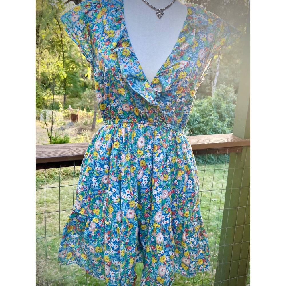 Trovata Ca Ruffle Wrap Mini Dress Flutter Sleeve Elastic Waist Pockets
